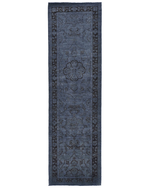 10 Ft Gray Over Dye Chobi Afghan Handmade Traditional Wool Runner Rug
