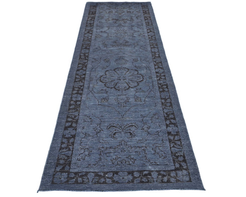 10 Ft Gray Over Dye Chobi Afghan Handmade Traditional Wool Runner Rug