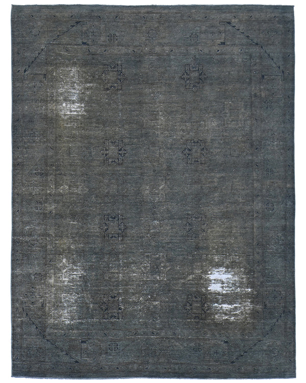 8x10 Chobi Over Dye Gray Afghan Handmade Faded Low Pile Wool Area Rug