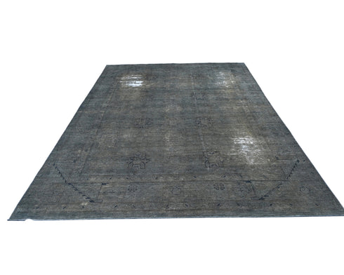 8x10 Chobi Over Dye Gray Afghan Handmade Faded Low Pile Wool Area Rug