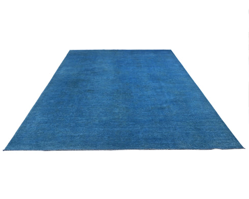 9x12 Ft Blue Over Dye Chobi Afghan Hand Knotted Wool Area Rug