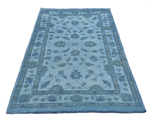 Gray 3x5 Chobi Over Dye Afghan Hand Knotted Floral High Low Wool Area Rug