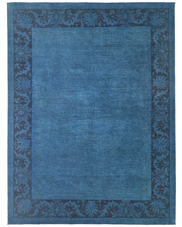 9x12 Blue Over Dye Chobi Afghan Handmade Bordered Wool Area Rug