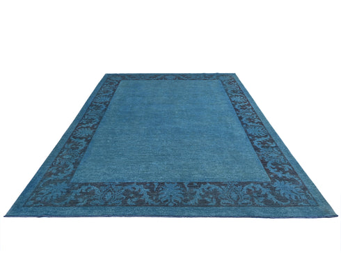 9x12 Blue Over Dye Chobi Afghan Handmade Bordered Wool Area Rug