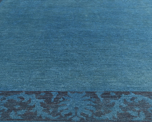 9x12 Blue Over Dye Chobi Afghan Handmade Bordered Wool Area Rug