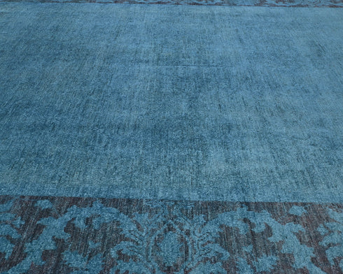 9x12 Blue Over Dye Chobi Afghan Handmade Bordered Wool Area Rug
