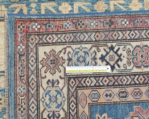 6x8 Blue Kazak Afghan Hand Knotted Geometric Wool Area Rug