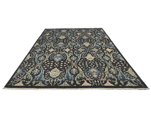 9x12 Zeigler Black Gray Afghan Hand Knotted Wool Area Rug