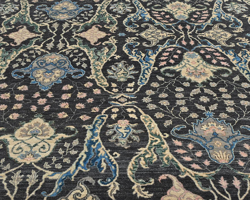 9x12 Zeigler Black Gray Afghan Hand Knotted Wool Area Rug