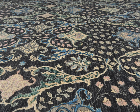 9x12 Zeigler Black Gray Afghan Hand Knotted Wool Area Rug