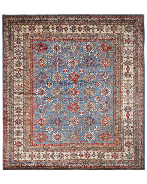 13x13 Blue Kazak Afghan Hand Knotted Wool Square Area Rug