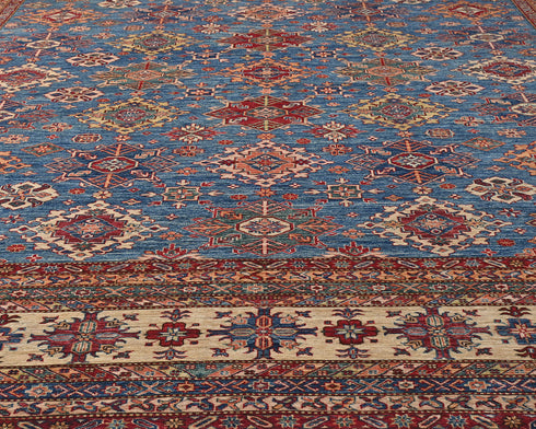 13x13 Blue Kazak Afghan Hand Knotted Wool Square Area Rug