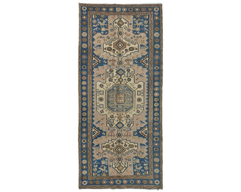 7 Ft Vintage Brown Persian Style Hand Knotted Low Pile Wool Runner Rug