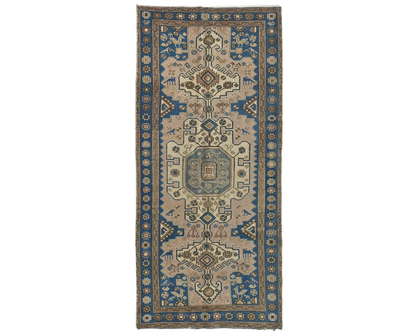 7 Ft Vintage Brown Persian Style Hand Knotted Low Pile Wool Runner Rug