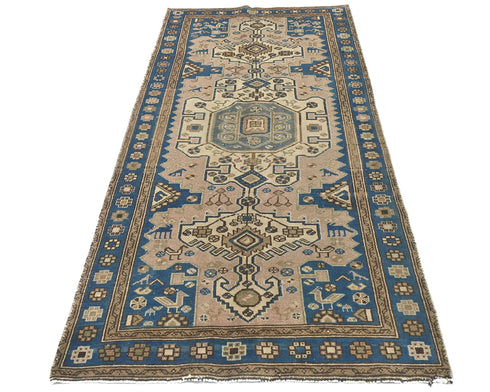 7 Ft Vintage Brown Persian Style Hand Knotted Low Pile Wool Runner Rug
