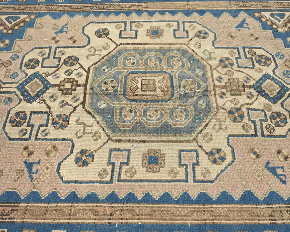 7 Ft Vintage Brown Persian Style Hand Knotted Low Pile Wool Runner Rug