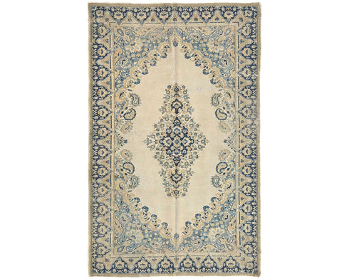 4x7 Vintage Beige Persian Style Hand Knotted Low Pile Wool Area Rug