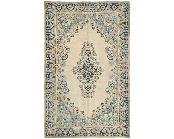 4x7 Vintage Beige Persian Style Hand Knotted Low Pile Wool Area Rug