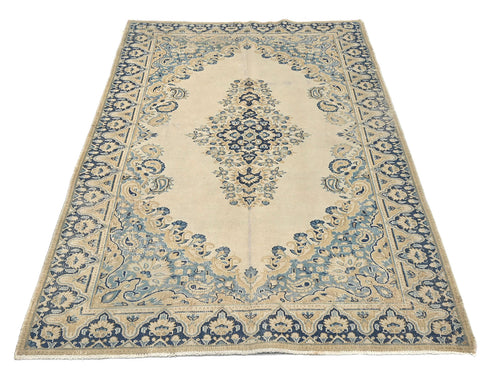 4x7 Vintage Beige Persian Style Hand Knotted Low Pile Wool Area Rug