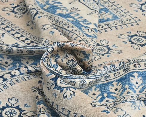 8x10 Blue Beige Kazak Afghan Hand Knotted Geometric Wool Area Rug