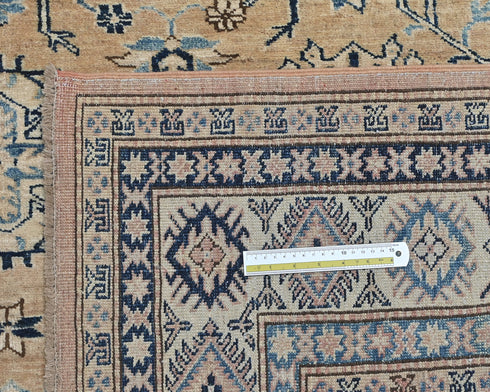 6x8 Ft Golden Brown Kazak Afghan Hand Knotted Geometric Wool Area Rug