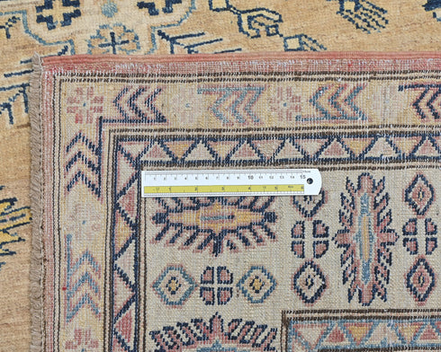 6x8 Kazak Golden Brown Afghan Hand Knotted Geometric Wool Area Rug