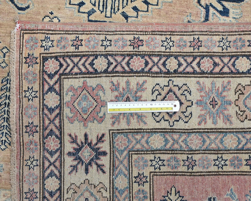 6x8 Brown Kazak Afghan Hand Knotted Geometric Wool Area Rug