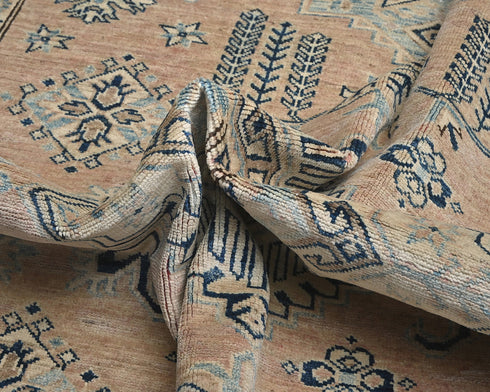 6x8 Brown Kazak Afghan Hand Knotted Geometric Wool Area Rug