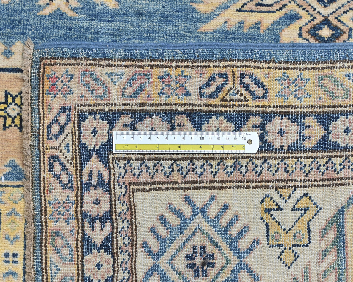 8x11 Ft Blue Kazak Afghan Hand Knotted Geometric Wool Area Rug