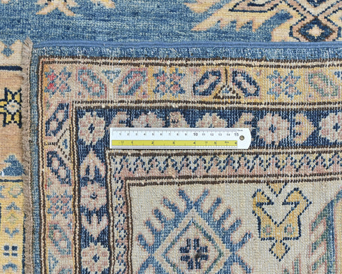 8x11 Ft Blue Kazak Afghan Hand Knotted Geometric Wool Area Rug