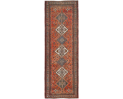 12 Ft Vintage Rust Persian Style Hand Knotted Low Pile Wool Runner Rug