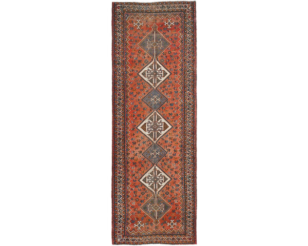 12 Ft Vintage Rust Persian Style Hand Knotted Low Pile Wool Runner Rug