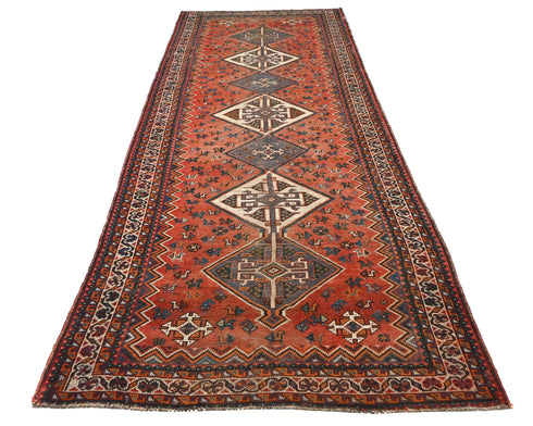 12 Ft Vintage Rust Persian Style Hand Knotted Low Pile Wool Runner Rug