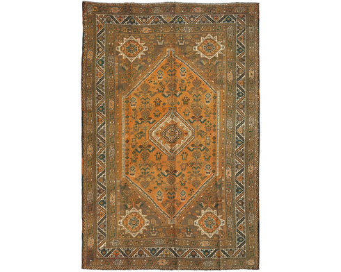 7x10 Vintage Orange Persian Style Hand Knotted Low Pile Wool Area Rug