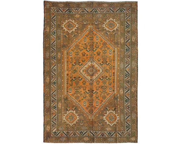 7x10 Vintage Orange Persian Style Hand Knotted Low Pile Wool Area Rug