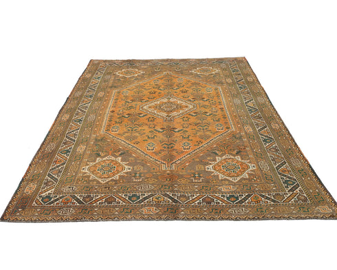 7x10 Vintage Orange Persian Style Hand Knotted Low Pile Wool Area Rug