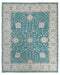 Alfombra tradicional turca Oushak de lana azul zinc, hecha a mano, de 8 x 10 pies