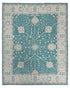 Alfombra tradicional turca Oushak de lana azul zinc, hecha a mano, de 8 x 10 pies