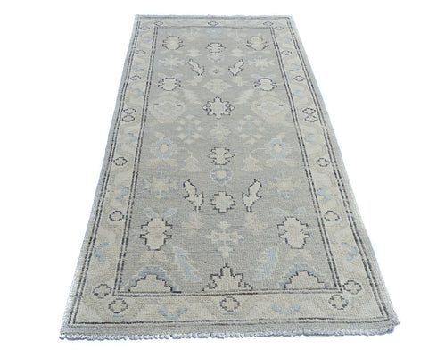 6 Ft Oushak Silver Gray Turkish Hand Knotted Traditional Soft Wool Runner Rug
