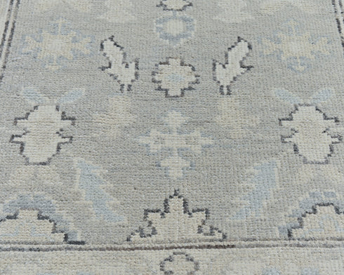 6 Ft Oushak Silver Gray Turkish Hand Knotted Traditional Soft Wool Runner Rug