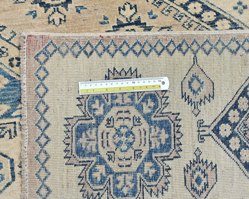 8x10 Ft Kazak Blue Beige Afghan Hand Knotted Geometric Wool Area Rug
