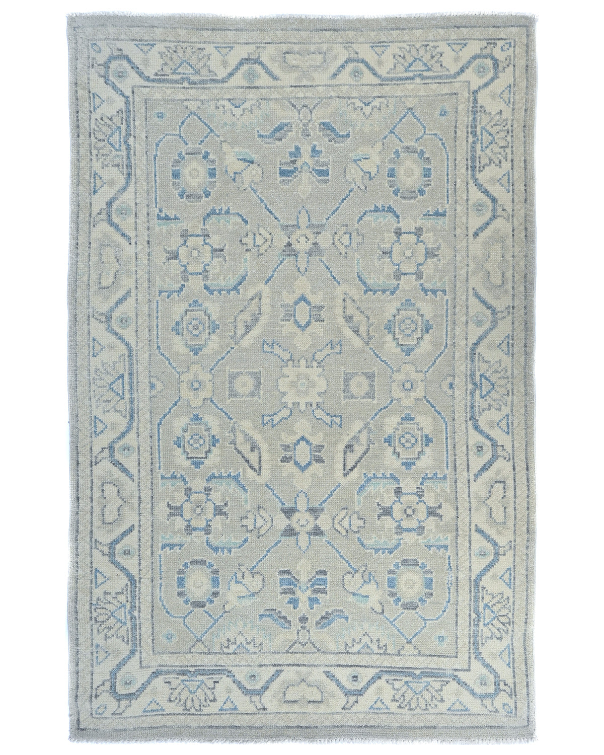 Gray Oushak 4x6 Ft Turkish Hand Knotted Traditional Soft Wool Area Rug