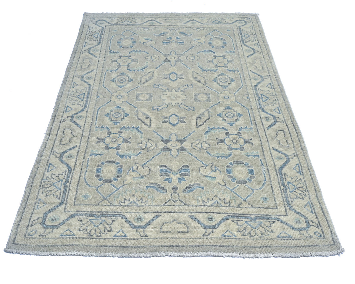 Gray Oushak 4x6 Ft Turkish Hand Knotted Traditional Soft Wool Area Rug