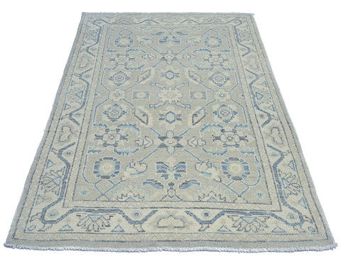 Gray Oushak 4x6 Ft Turkish Hand Knotted Traditional Soft Wool Area Rug