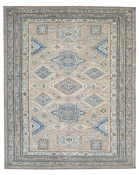 6x9 Ft Kazak Brown Afghan Hand Knotted Geometric Wool Area Rug