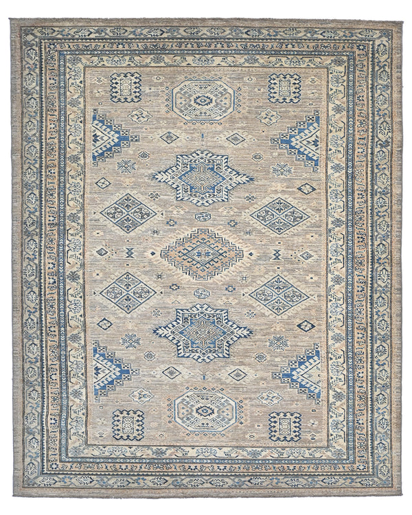 6x9 Ft Kazak Brown Afghan Hand Knotted Geometric Wool Area Rug