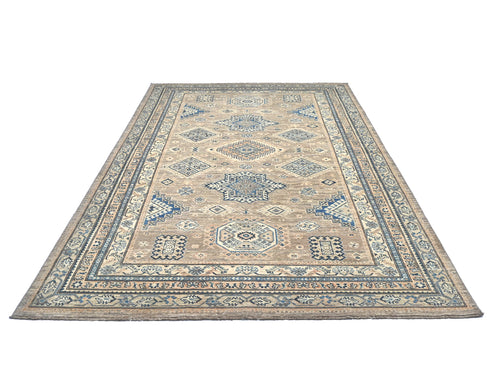 6x9 Ft Kazak Brown Afghan Hand Knotted Geometric Wool Area Rug