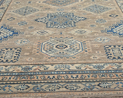 6x9 Ft Kazak Brown Afghan Hand Knotted Geometric Wool Area Rug