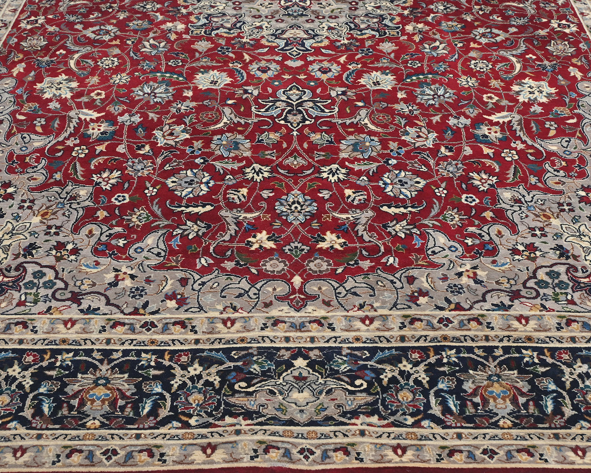 Alfombra de lana anudada a mano, estilo persa oriental, floral, color rojo, 6x9