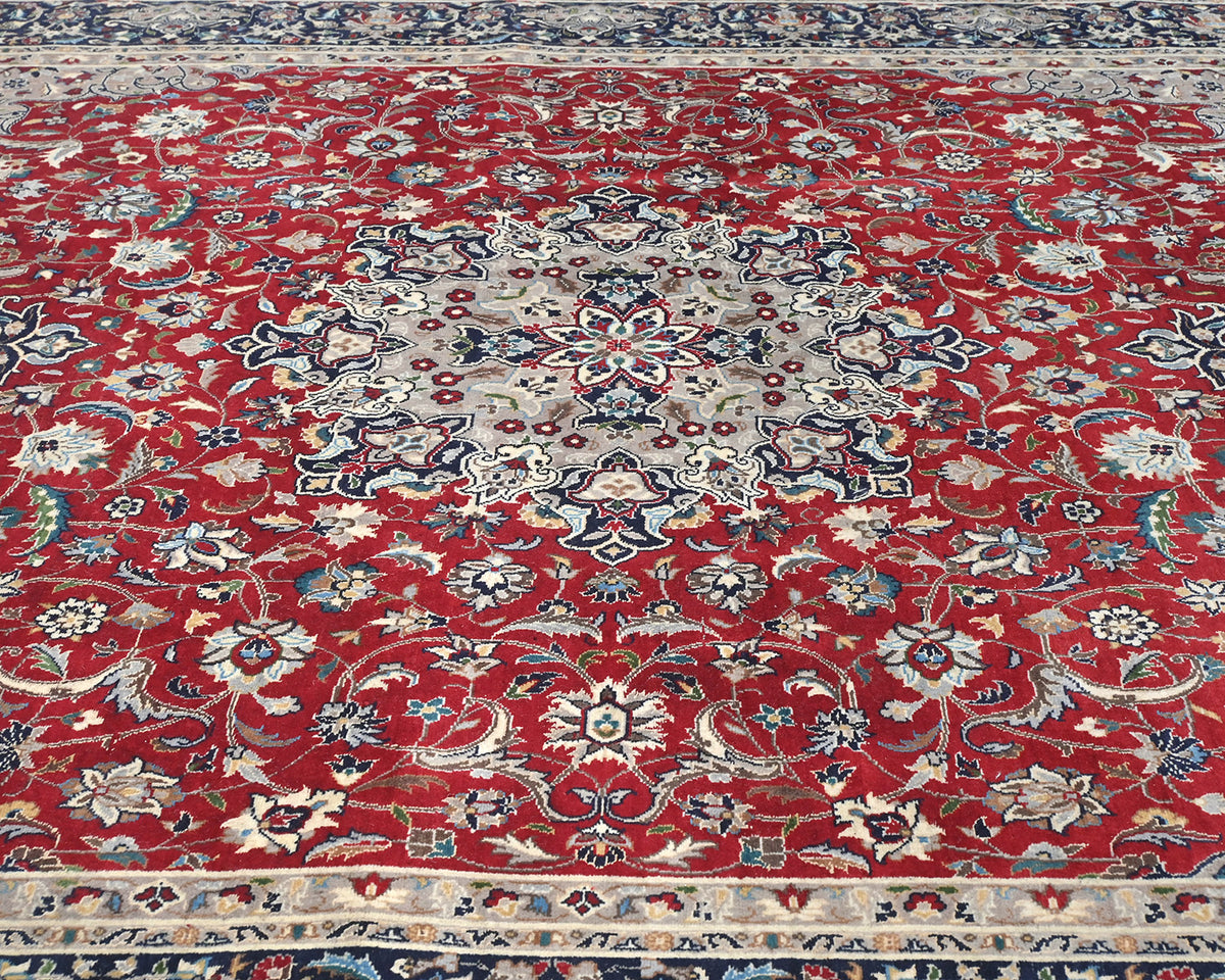 Alfombra de lana anudada a mano, estilo persa oriental, floral, color rojo, 6x9